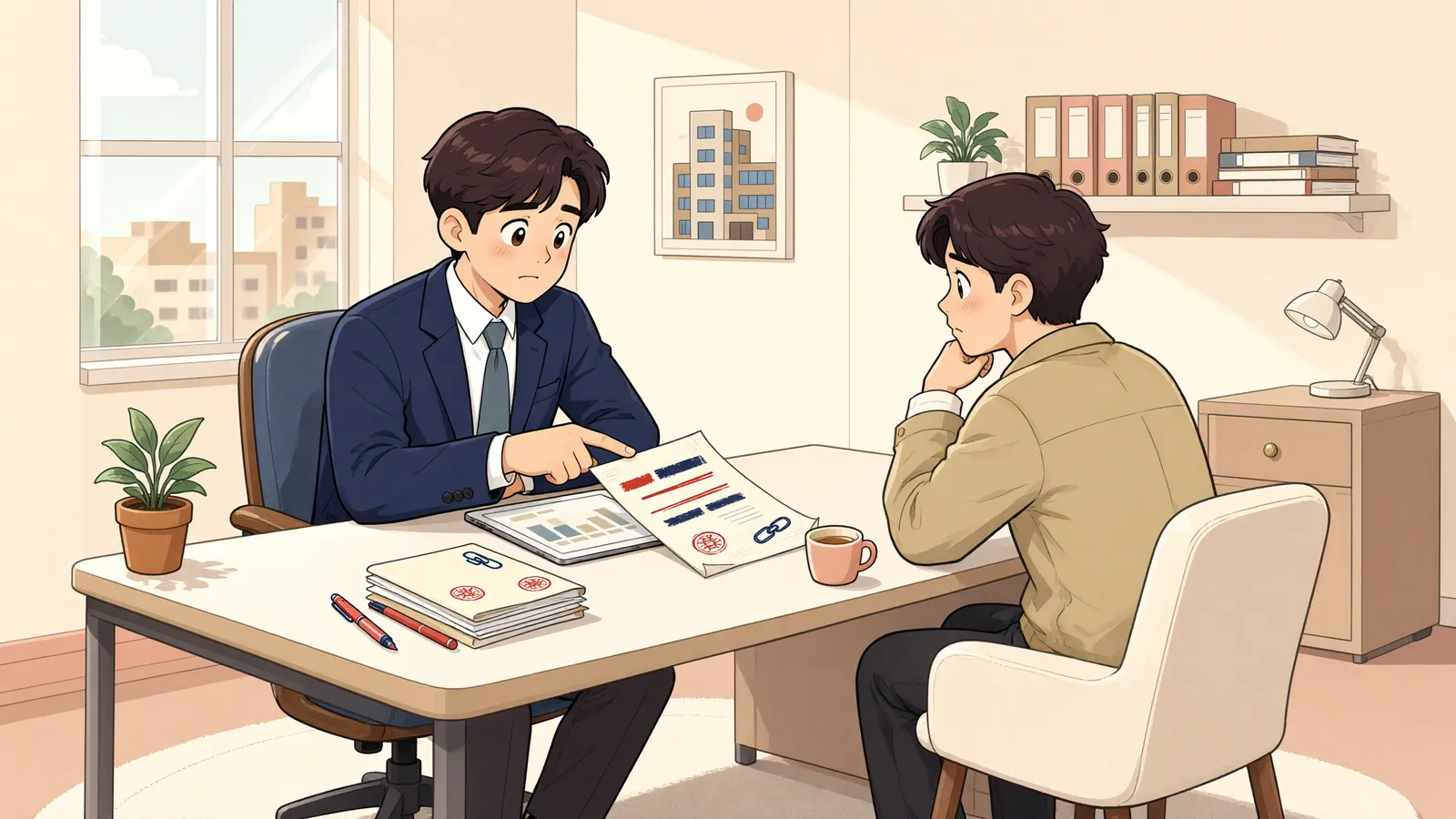「계약을 넘겨받으면 예전 빚도 근저당권에 남을까?」 상황을 그린 삽화