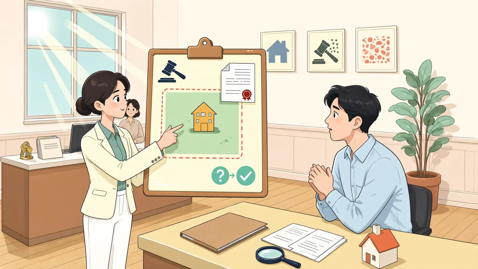 「건물만 샀는데 땅이 경매로 넘어간다면」 상황을 그린 삽화