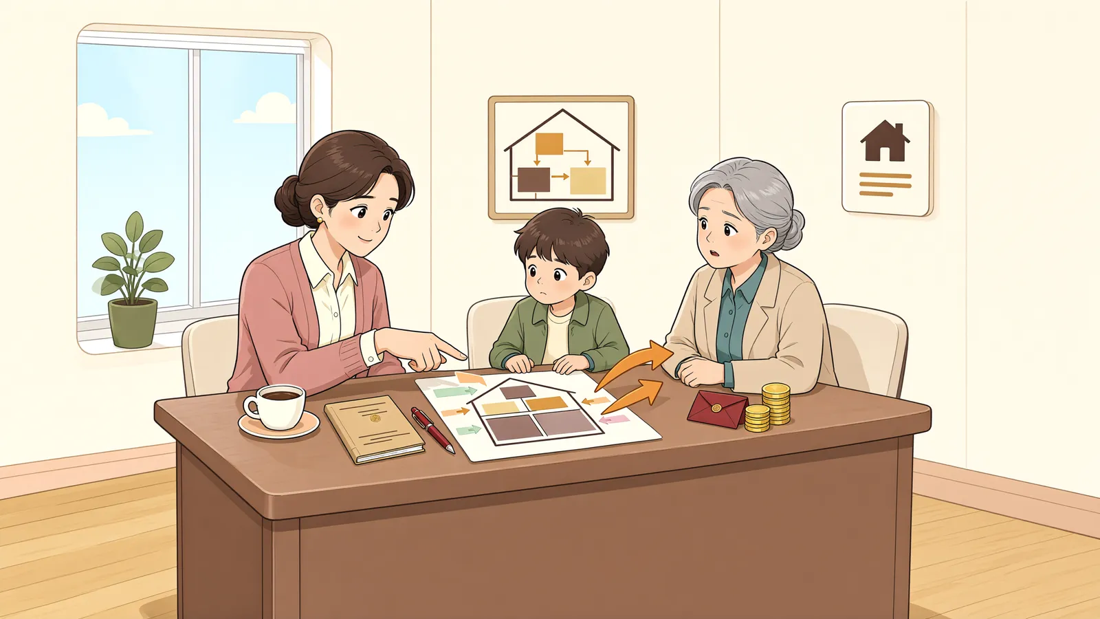 「상속분을 포기한 채무자, 협의분할은 어디까지 취소될까」 상황을 그린 삽화