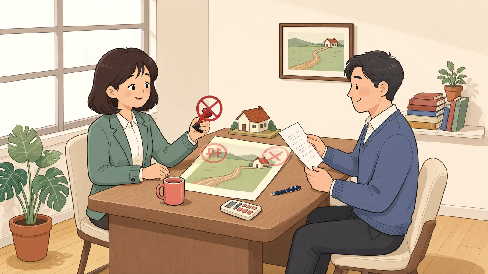 「포장을 조건으로 넘긴 길, 약속이 무산되면 되돌릴 수 있을까」 상황을 그린 삽화