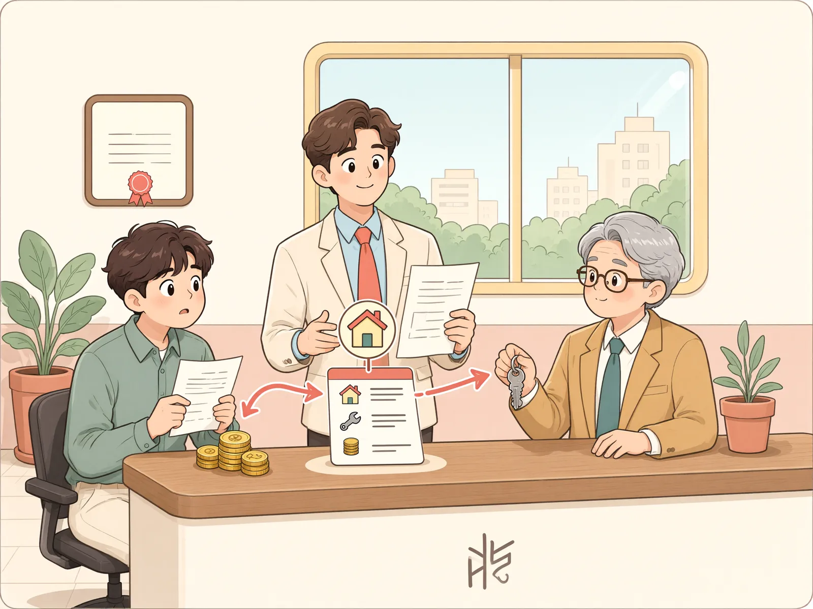 「집수리비를 미뤘더니 집주인이 바뀌었다면」 상황을 그린 삽화