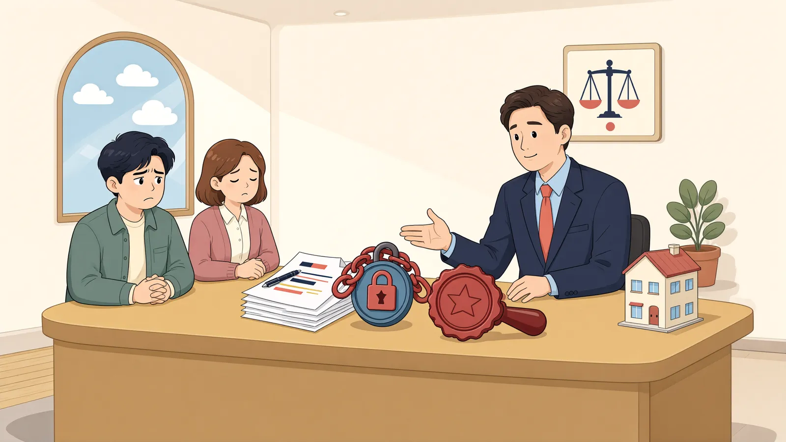 「보증금보다 밀린 월세가 많다면, 압류된 반환채권은 어디까지일까」 상황을 그린 삽화