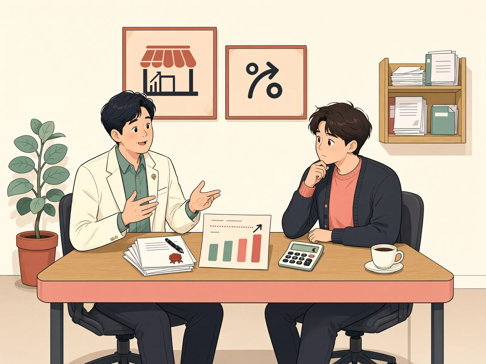 「9%를 넘긴 임대료 합의, 다시 돌릴 수 있을까?」 상황을 그린 삽화