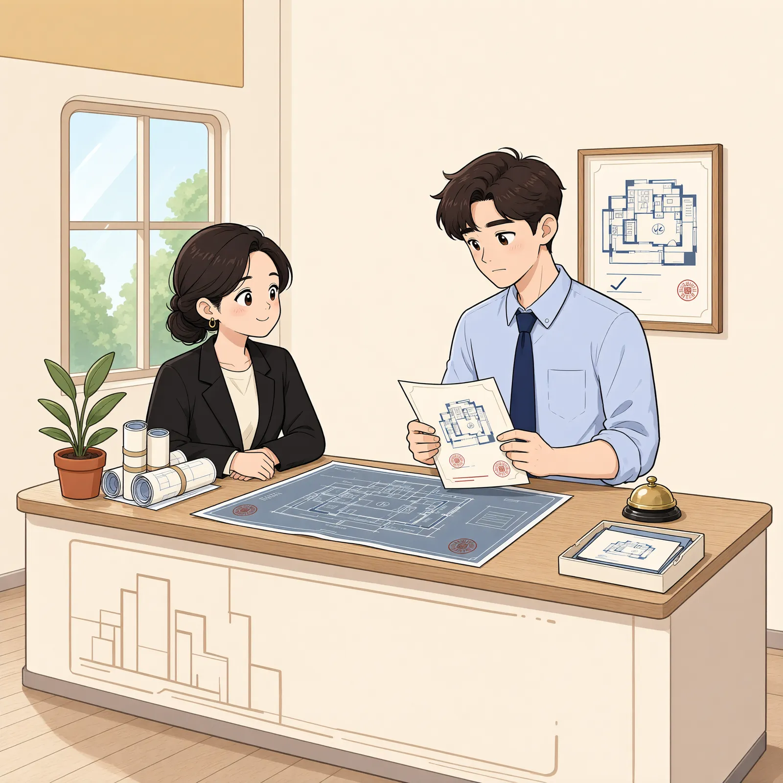 「신고 수리 통지를 받은 이웃, 곧바로 다툴 수 있을까」 상황을 그린 삽화