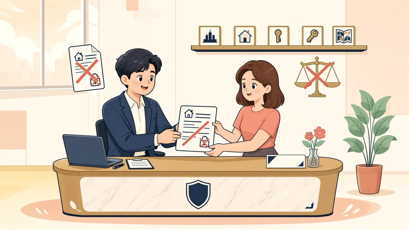 「허가 전 매매에 붙은 가처분, 새 소유자가 풀 수 있을까」 상황을 그린 삽화