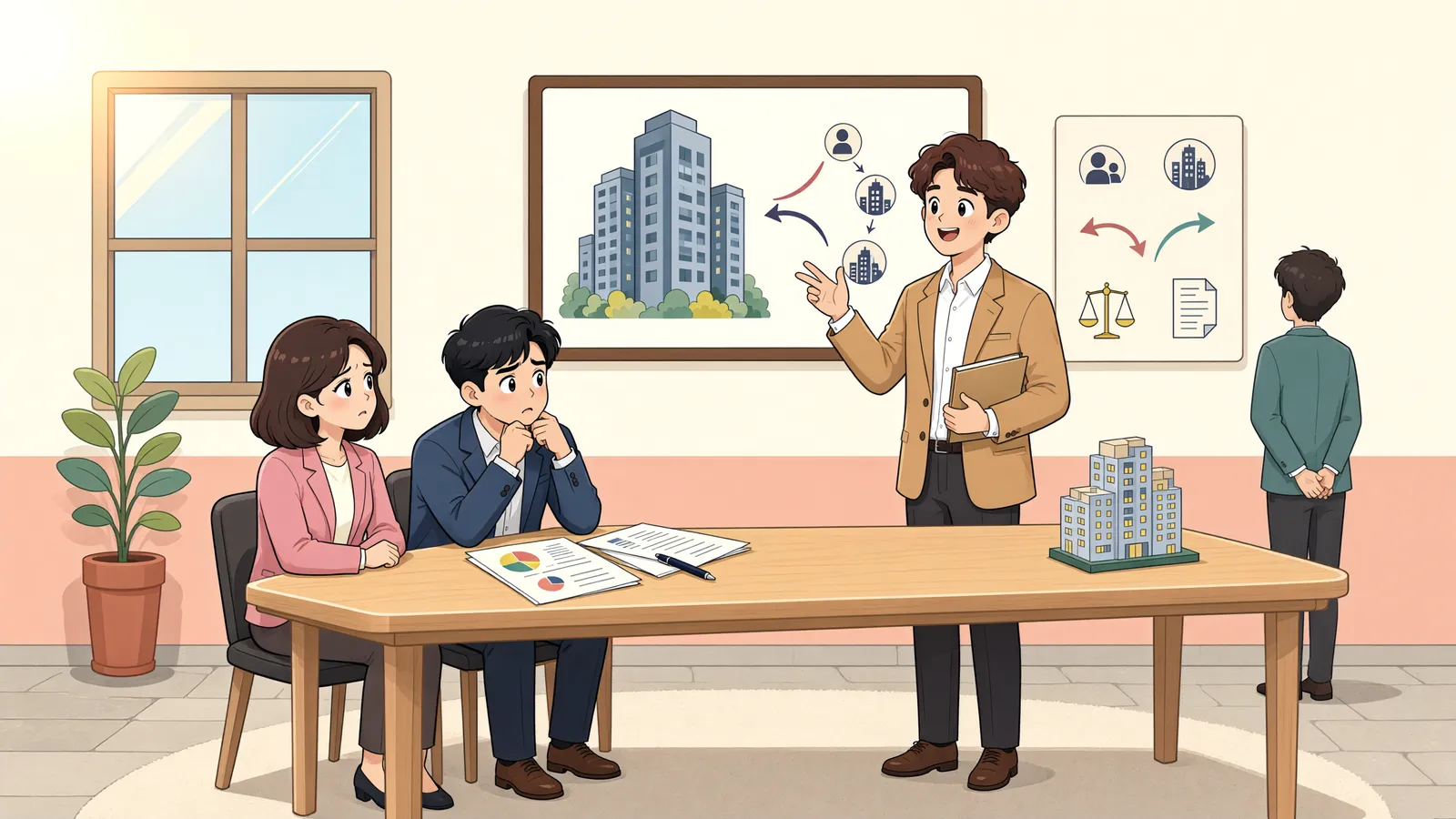 「잔금은 남았지만 등기는 그대로…재건축 매도청구의 상대방은?」 상황을 그린 삽화