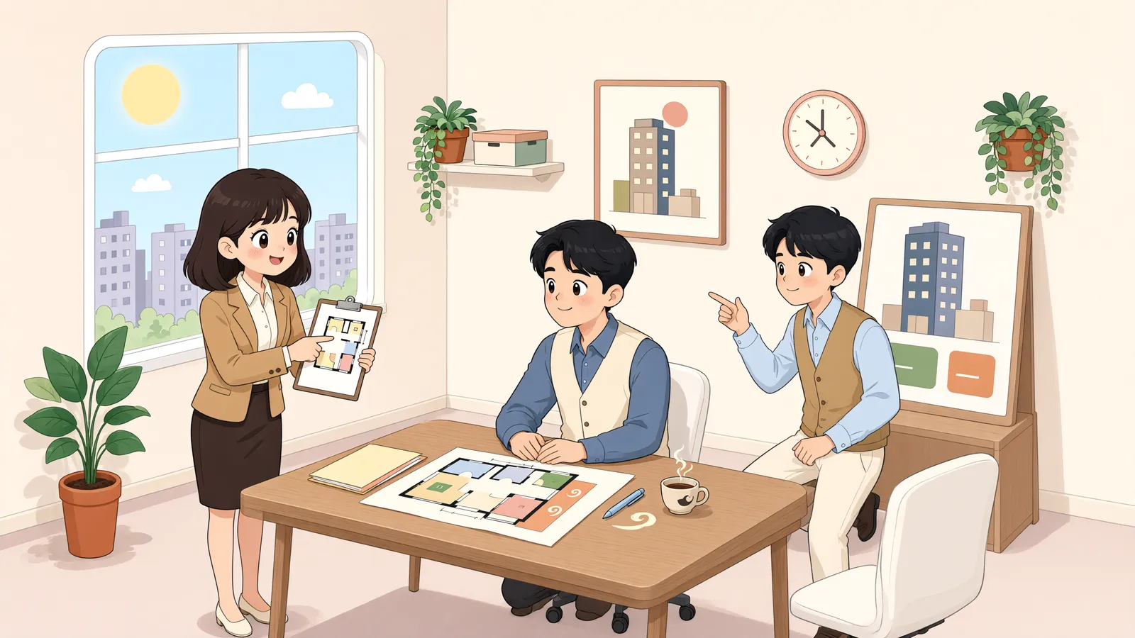 「관리비 소송, 위탁관리회사 이름으로 내도 될까?」 상황을 그린 삽화