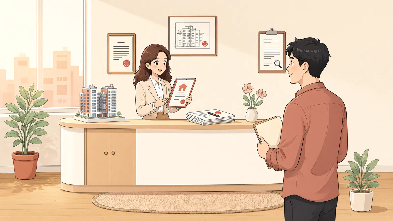 「완성 전 등기된 상가, 나중에 완성되면 유효할까」 상황을 그린 삽화