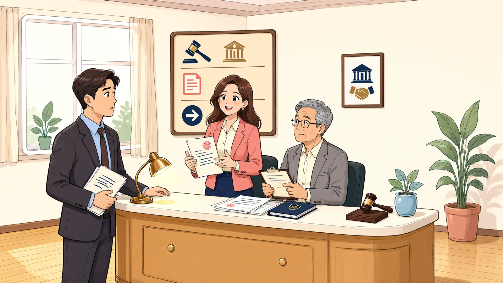 「전입신고는 했는데 살지는 않았다면? 배당기일의 한마디가 중요합니다」 상황을 그린 삽화