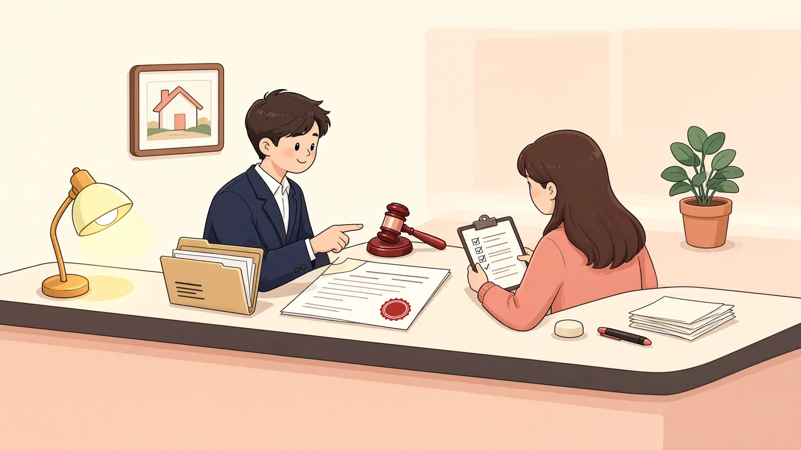 「등기청구권을 압류했다면, 경매 전에 거칠 단계」 상황을 그린 삽화