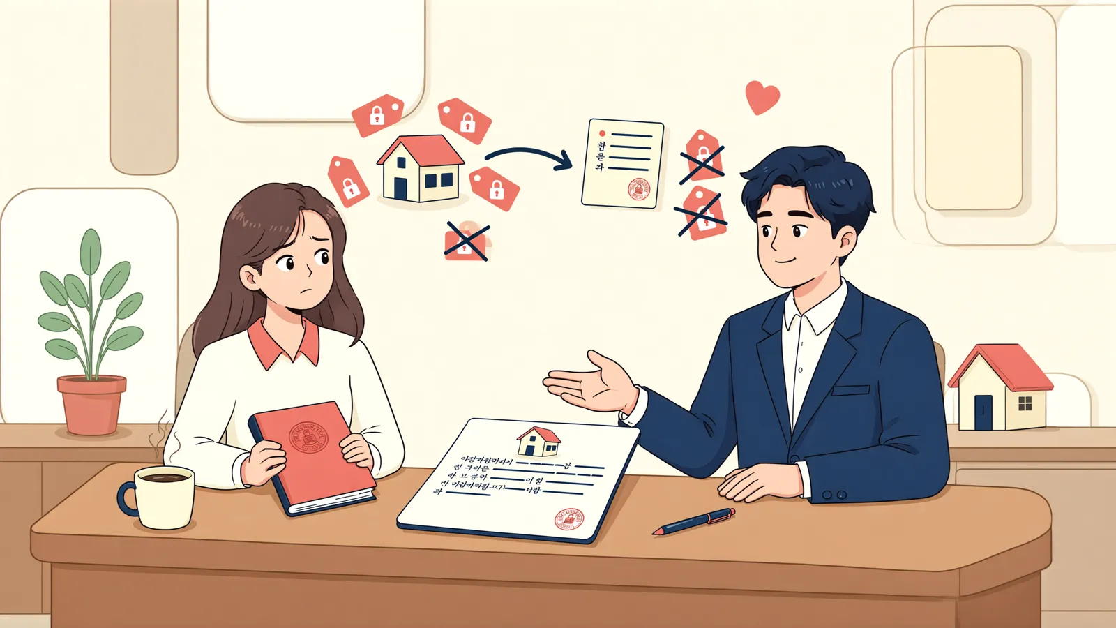 「근저당 말소 뒤에도 부동산 자체를 돌려받을 수 있을까?」 상황을 그린 삽화