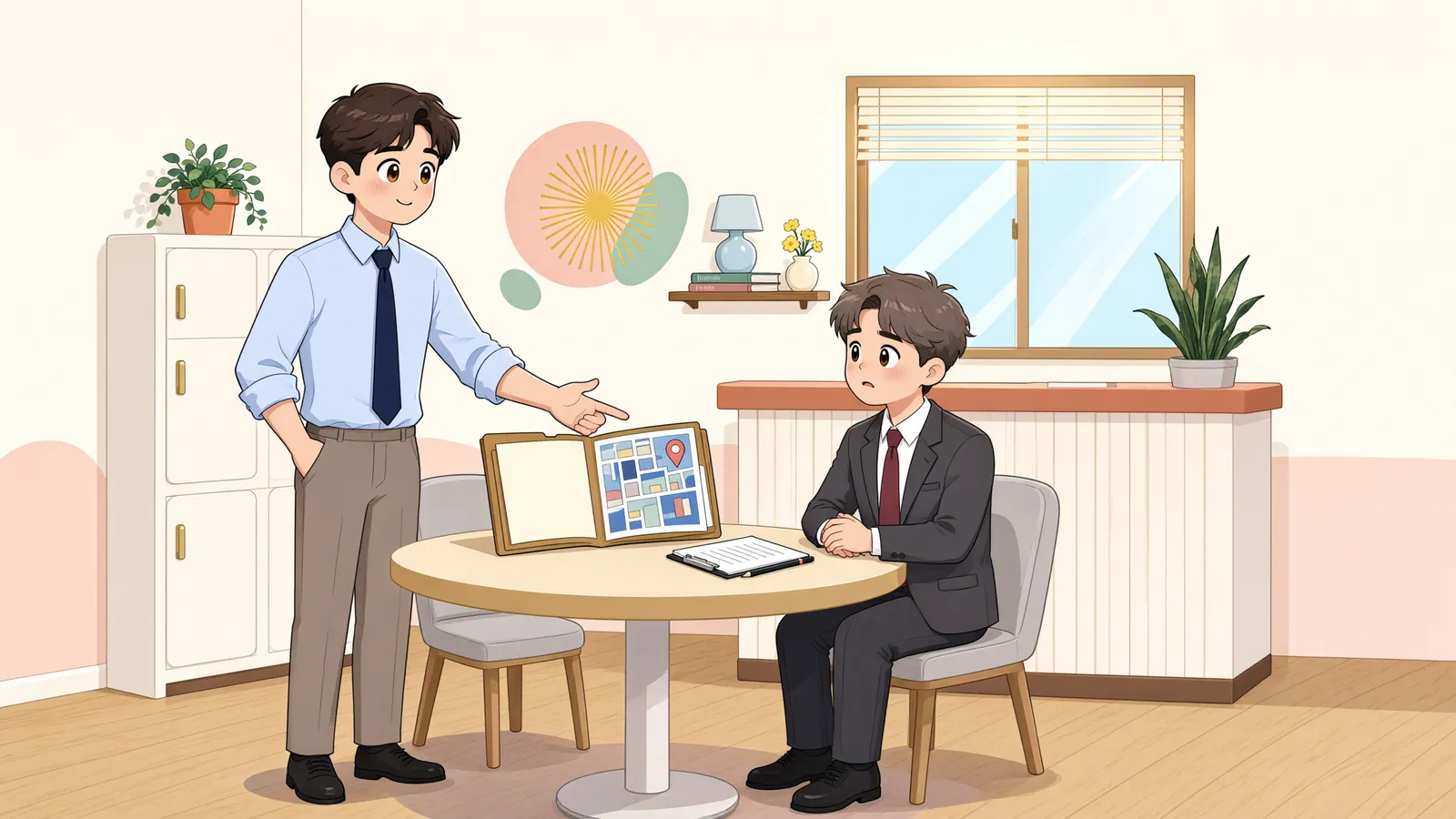 「땅주인 앞에 놓인 네 가지 방해물, 누구에게 무엇을 청구할까」 상황을 그린 삽화
