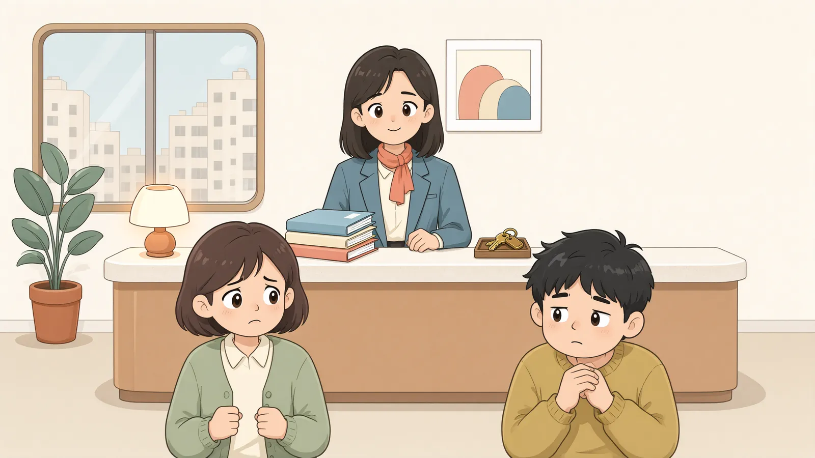「전대 후에도 남겨둔 주민등록, 경매 앞에서 효력이 있을까」 상황을 그린 삽화