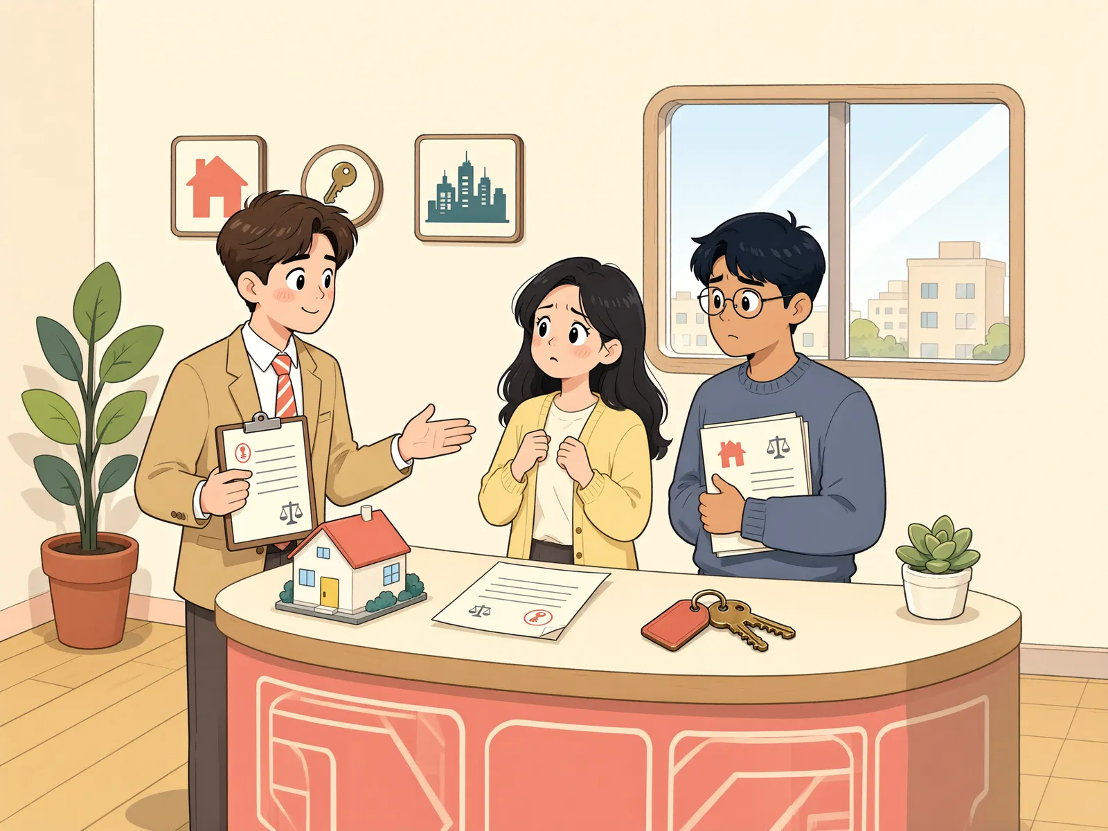「증여받은 건물이 팔렸다면, 새 매수인에게도 반환을 청구할 수 있을까」 상황을 그린 삽화