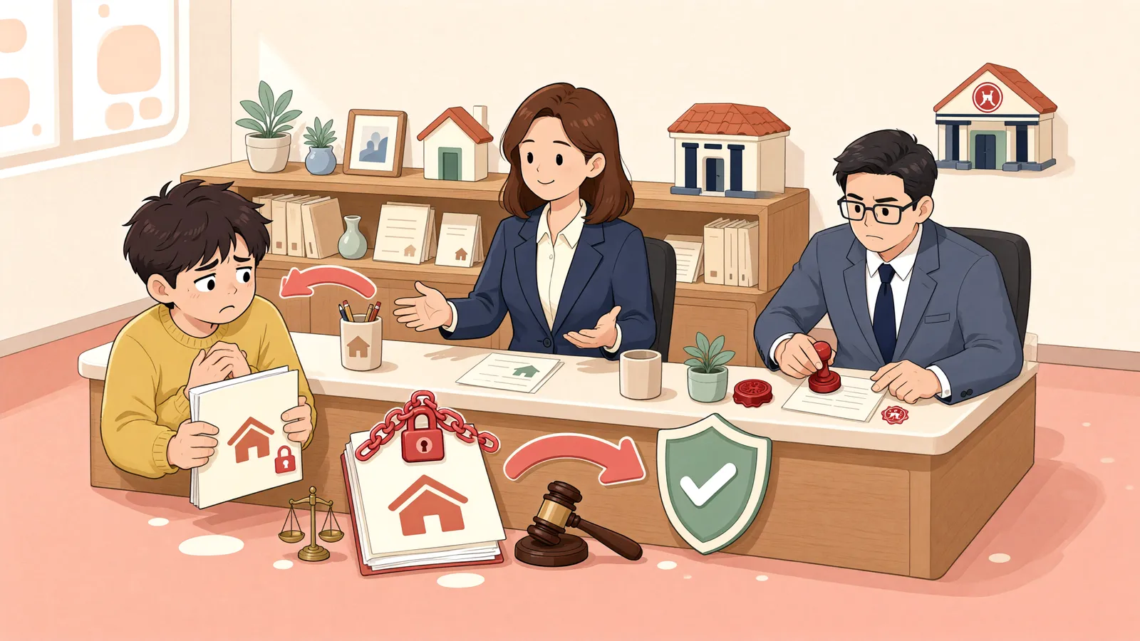 「공장에 있던 기계, 체납자의 것일까요?」 상황을 그린 삽화