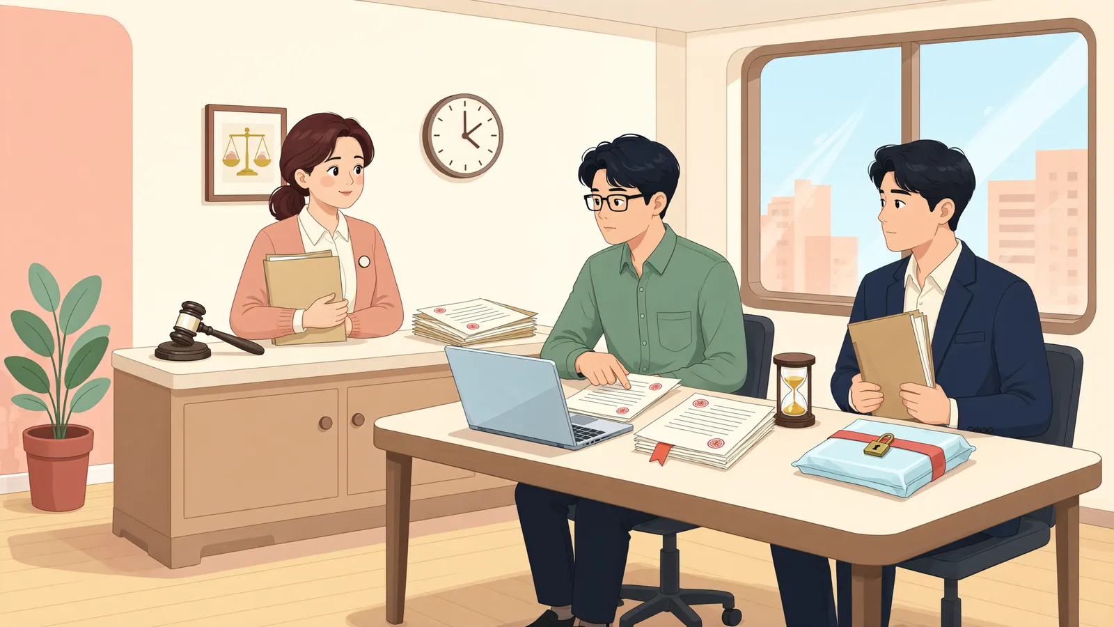 「압류할 물건을 못 찾았어도, 추징금 시효는 멈출 수 있습니다」 상황을 그린 삽화