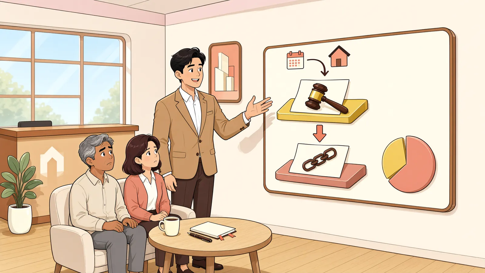 「가압류 뒤에 설정한 근저당권, 경매 배당은 어떻게 될까?」 상황을 그린 삽화
