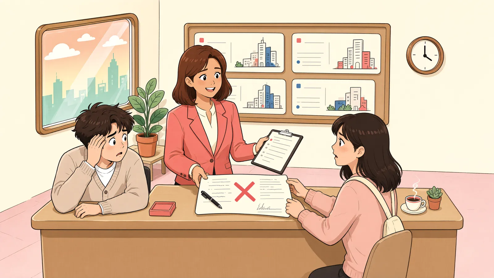 「도로가 비켜간 뒤 알게 된 매매의 함정」 상황을 그린 삽화