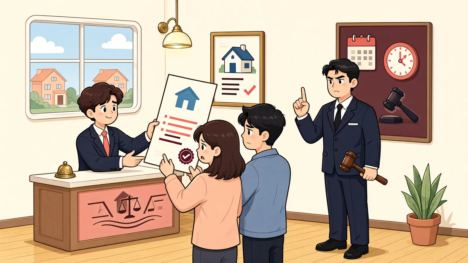「이행권고결정이 확정됐다면, 집행문부터 받아야 할까?」 상황을 그린 삽화