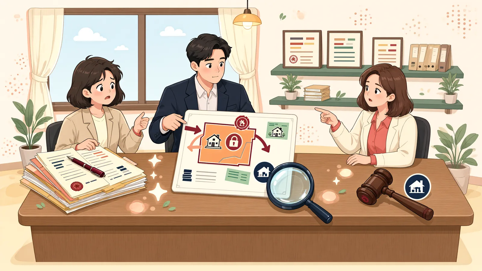 「저당권 설정 뒤 지은 건물, 팔고 나면 함께 경매할 수 있을까」 상황을 그린 삽화