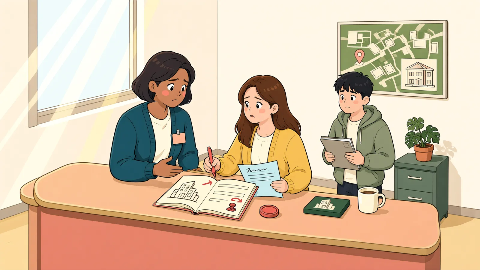 「무허가건물을 먼저 샀는데, 건물대장 명의는 다른 사람에게 넘어갔다면」 상황을 그린 삽화