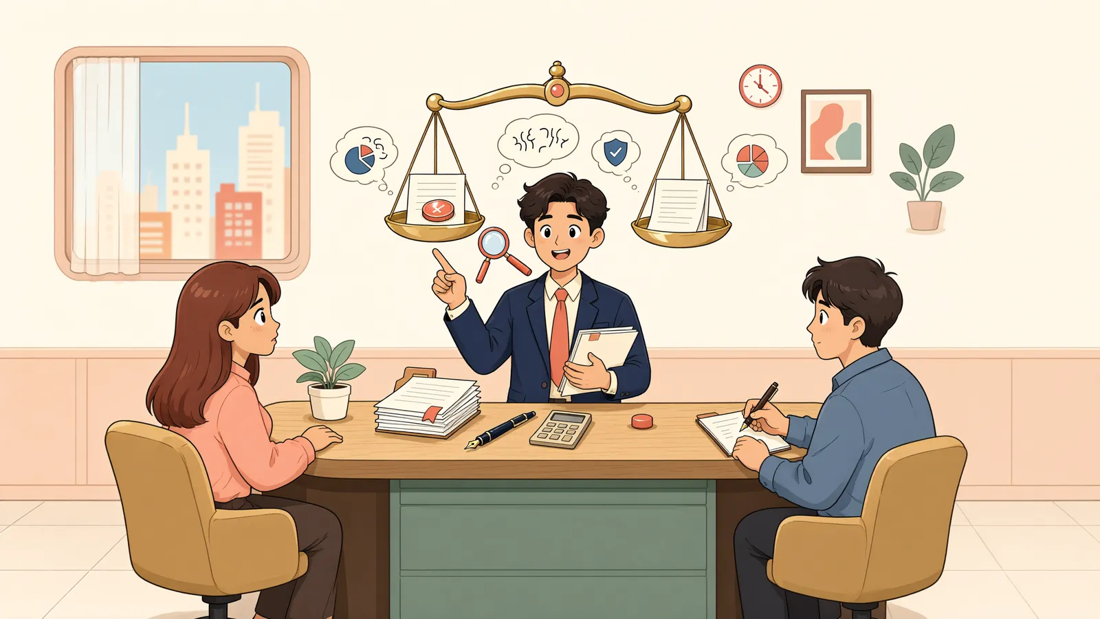 「해제특약이 있어도 계약금이 자동으로 위약금이 되는 건 아닙니다」 상황을 그린 삽화